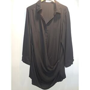 Petal & Pup Hart Long Sleeve Button Down Shirt Slip Drape Dress X Large Black